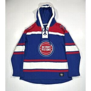 47 Brand NBA Detroit Pistons Superior Lacer Pullover Hoodie Sweatshirt Sz Large
